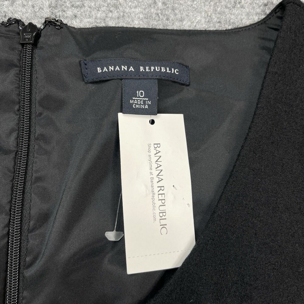 Banana Republic Little Black Wool Dress Sz 10 Embroidered Waist Lined NEW W Tags - Picture 6 of 14